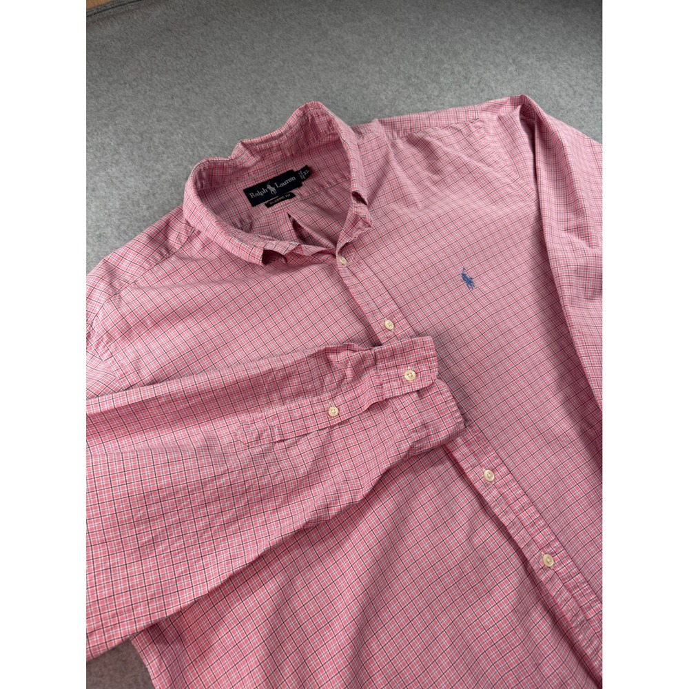 Ralph Lauren Mens XL Classic Fit Pink Blue Check Button Down Cotton Shirt XL